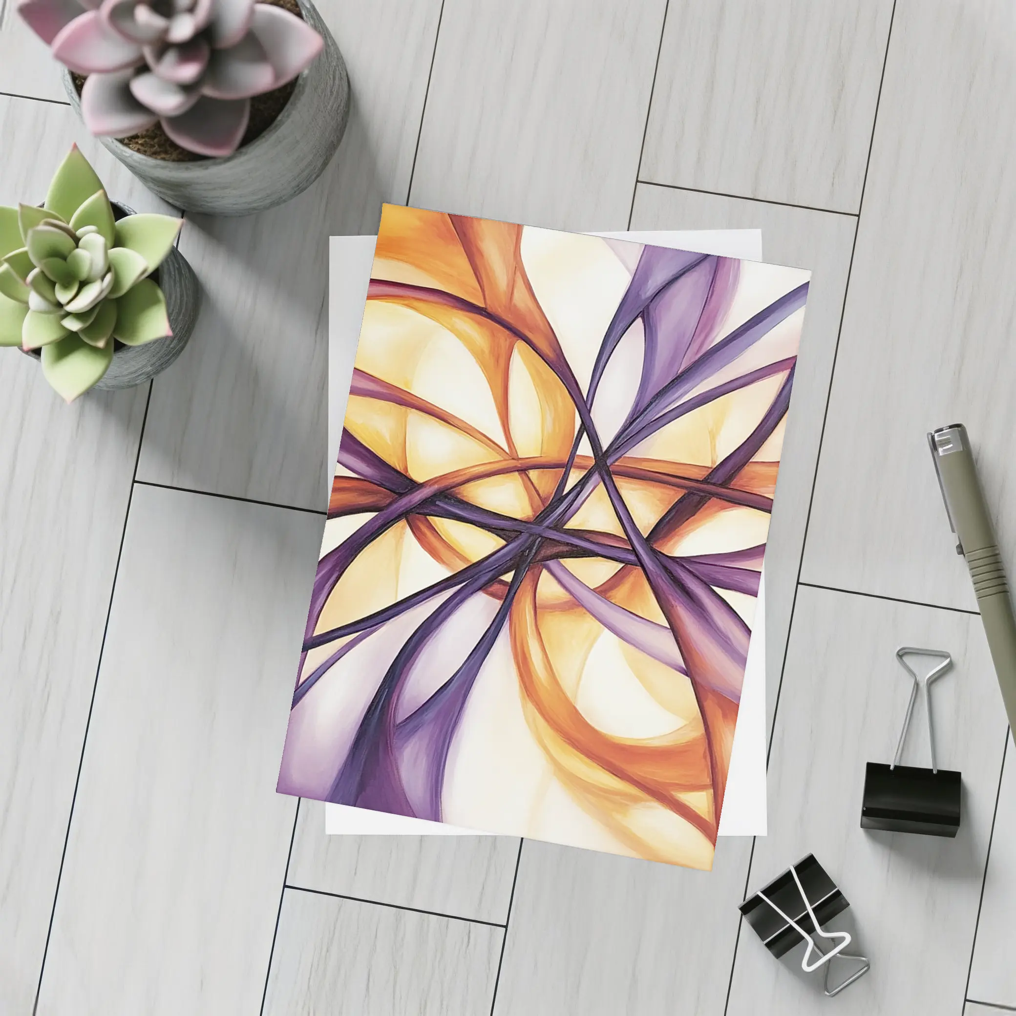 Abstract Purple Orange Swirling Ribbon Flow Art – Postcards