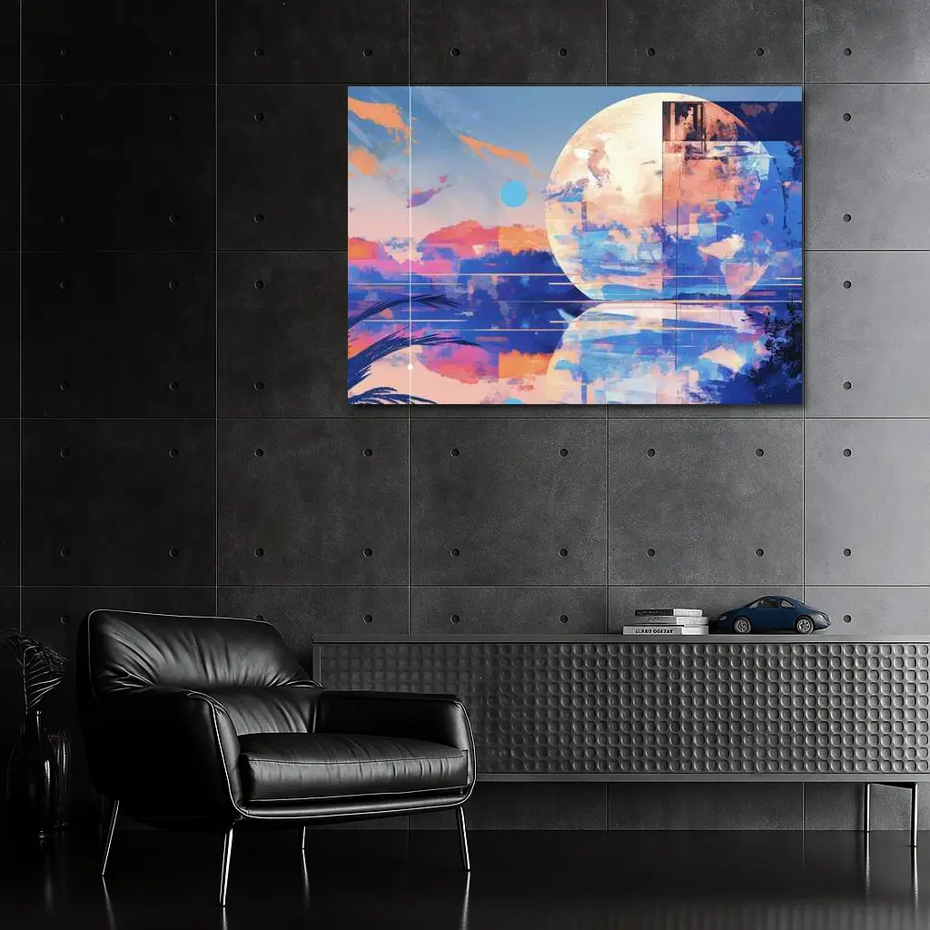 Abstract Moon Reflection Blue Sky Landscape – Wall Art