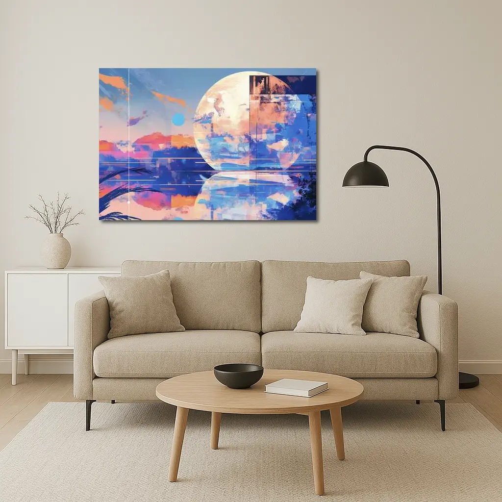 Abstract Moon Reflection Blue Sky Landscape – Wall Art