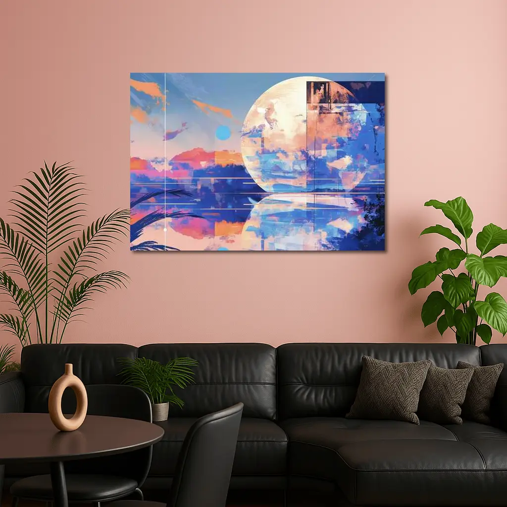 Abstract Moon Reflection Blue Sky Landscape – Wall Art