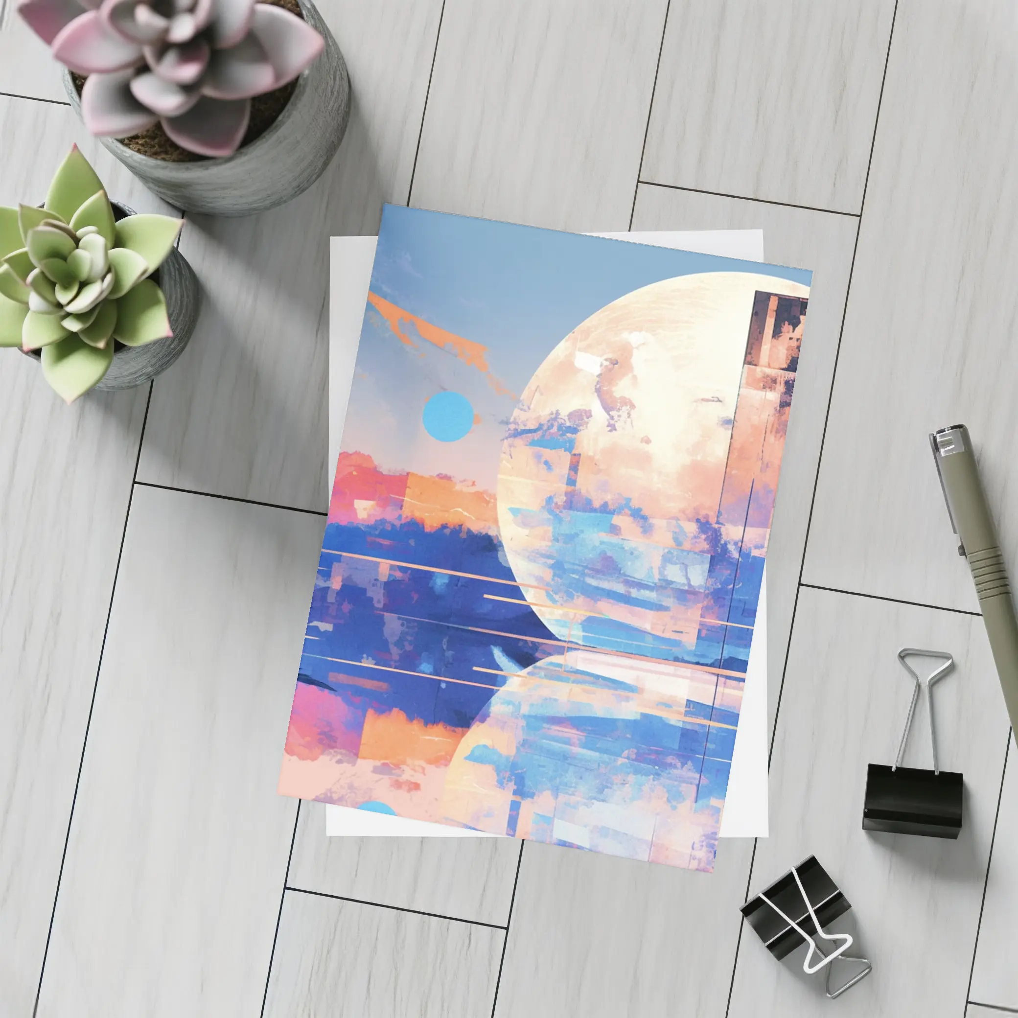 Abstract Moon Reflection Blue Sky Landscape – Postcards