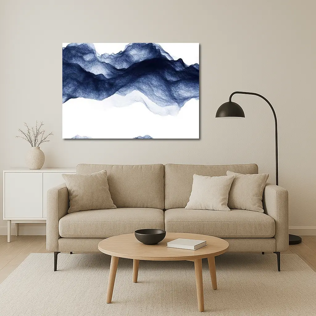 Dark Blue Ink Wash Mountain Landscape Art – Wall Art