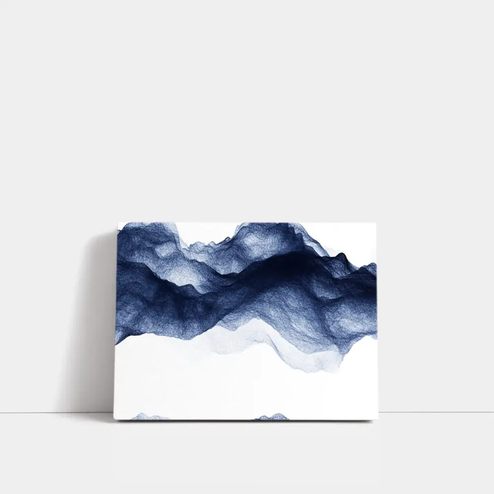Dark Blue Ink Wash Mountain Landscape Art – Wall Art