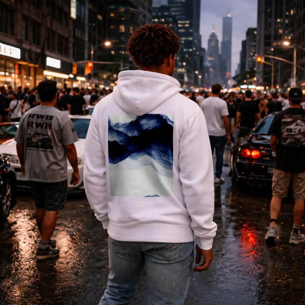 Dark Blue Ink Wash Mountain Landscape Art – Hoodies