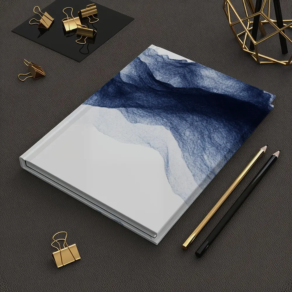 Dark Blue Ink Wash Mountain Landscape Art – Notebooks
