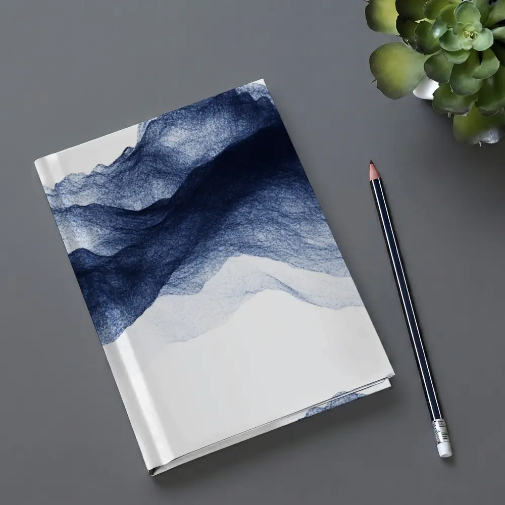 Dark Blue Ink Wash Mountain Landscape Art – Notebooks