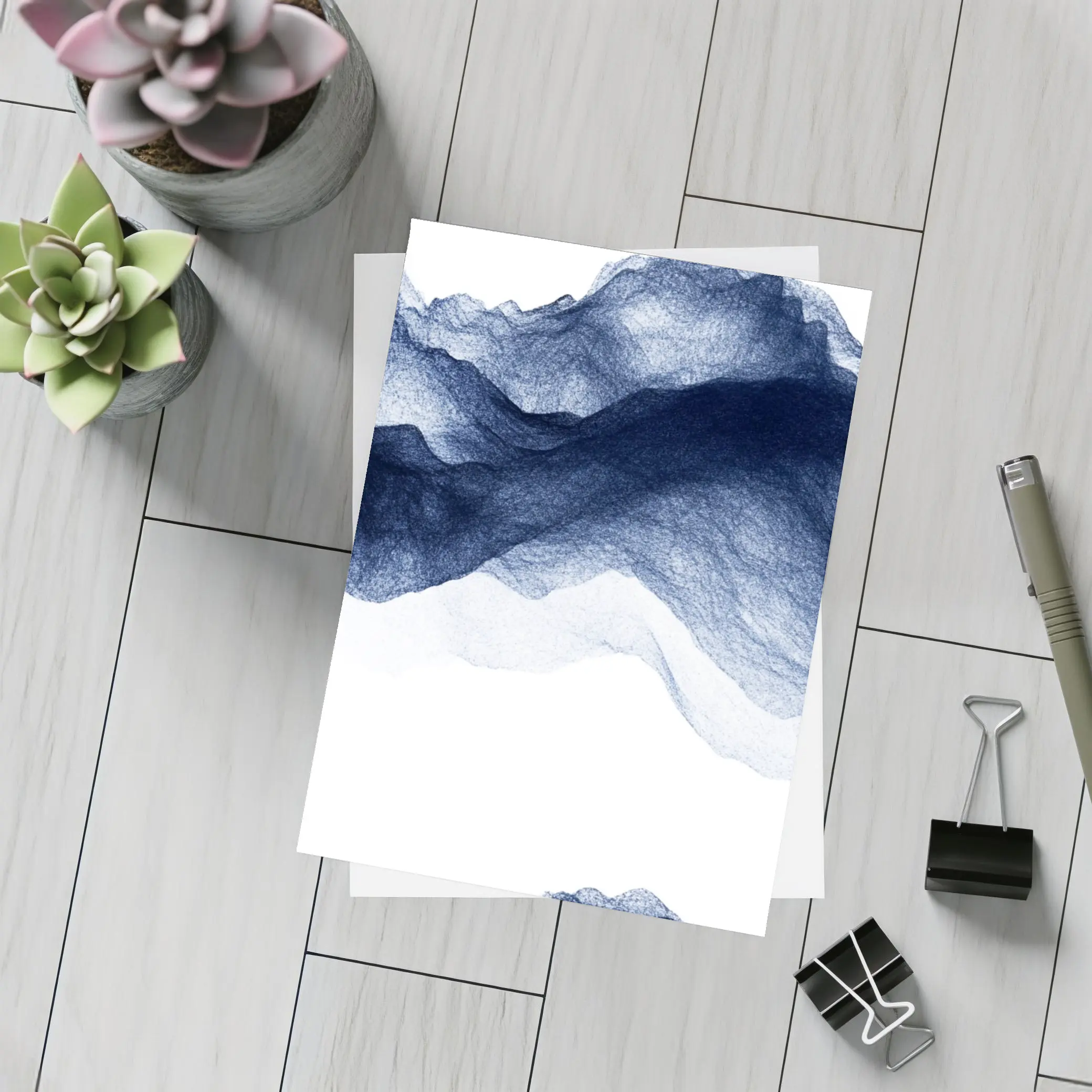 Dark Blue Ink Wash Mountain Landscape Art – Postcards