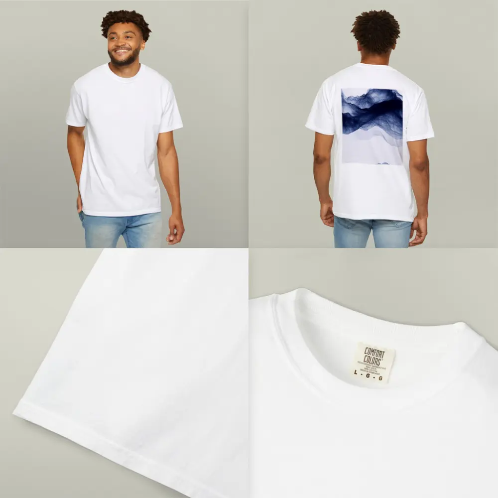 Dark Blue Ink Wash Mountain Landscape Art – T-Shirts