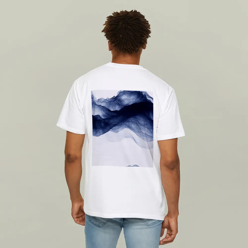 Dark Blue Ink Wash Mountain Landscape Art – T-Shirts