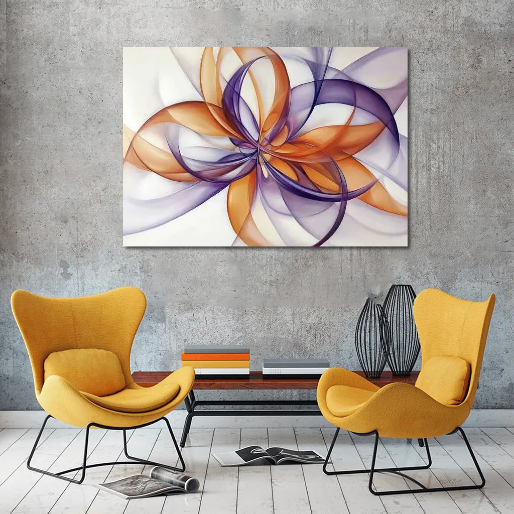 Orange Purple Abstract Flowing Ribbon Art – Wall Art