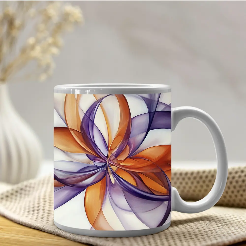 Orange Purple Abstract Flowing Ribbon Art – Mugs