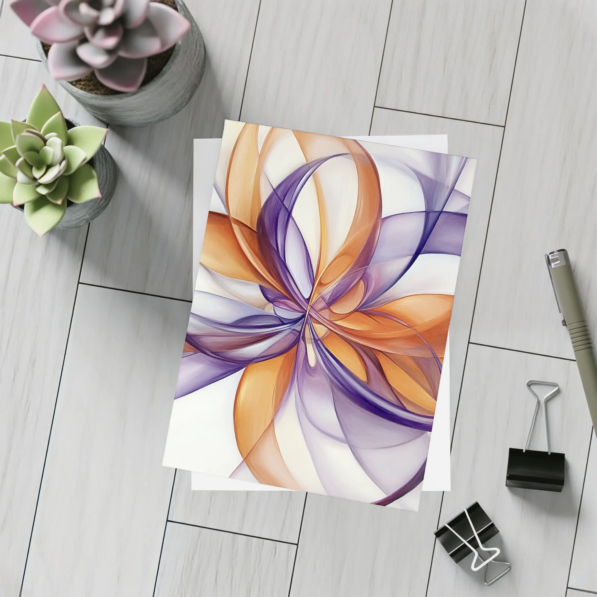 Orange Purple Abstract Flowing Ribbon Art – Postcards