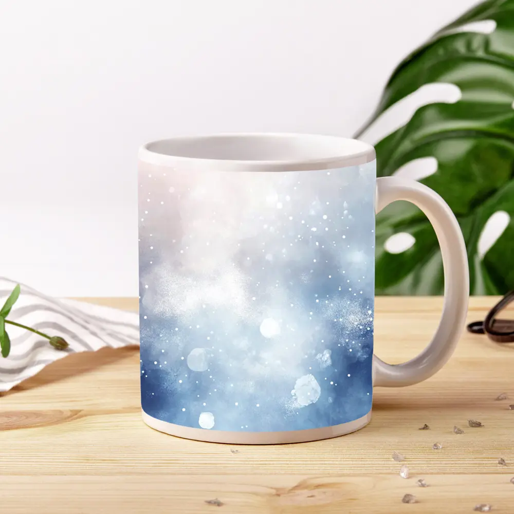 Blue Watercolor Abstract Winter Snow Background – Mugs