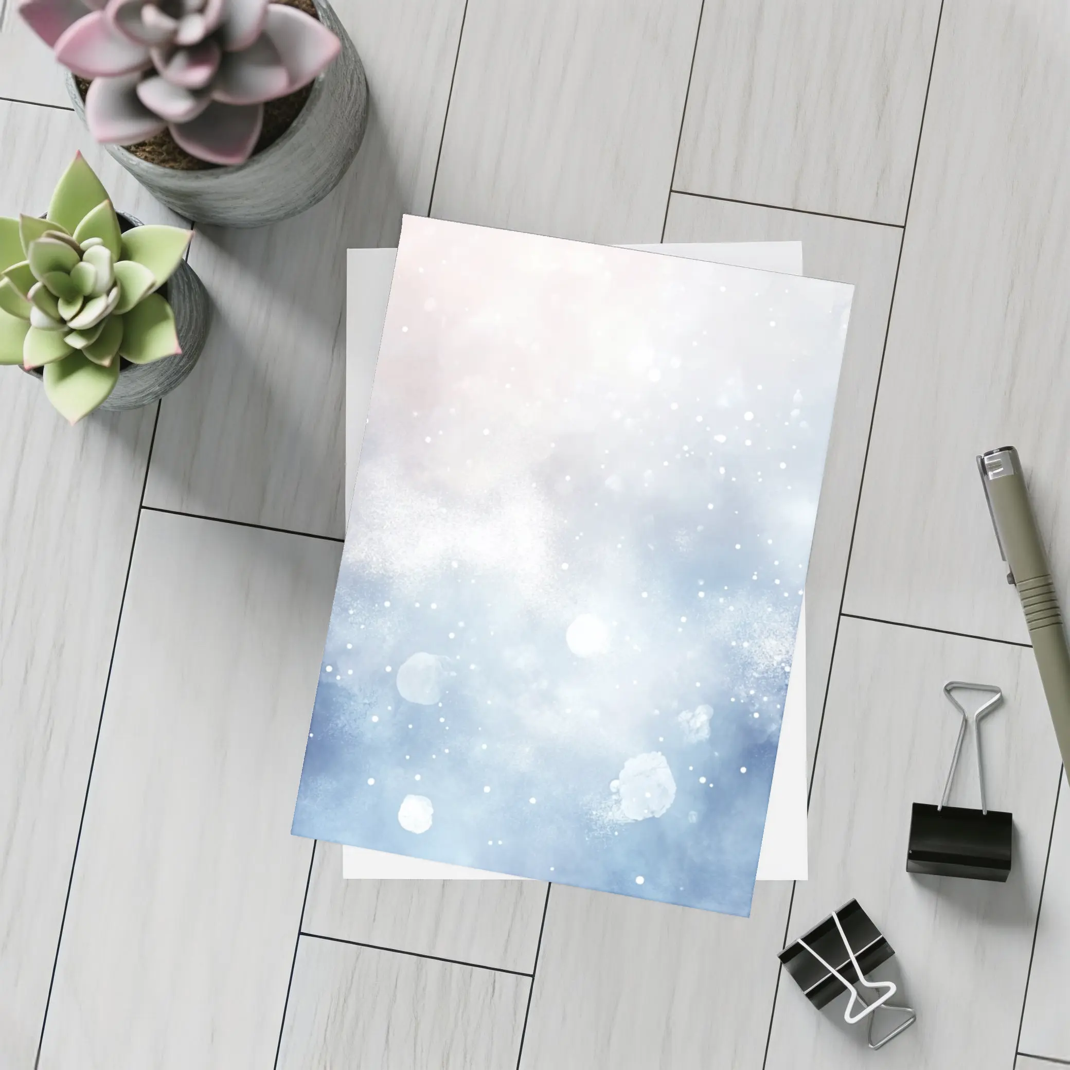 Blue Watercolor Abstract Winter Snow Background – Postcards