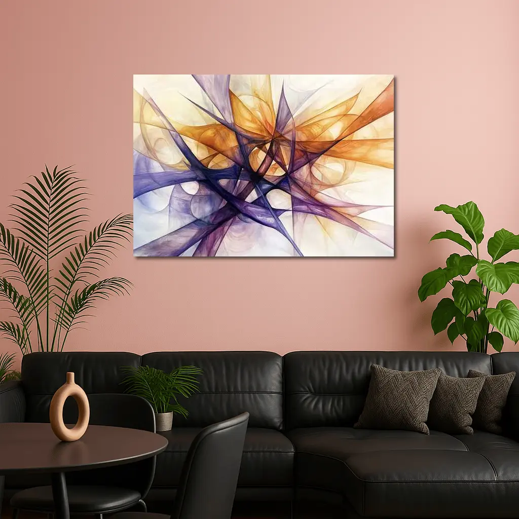 Abstract Purple Orange Geometric Lines Art – Wall Art
