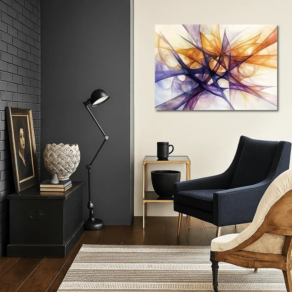 Abstract Purple Orange Geometric Lines Art – Wall Art