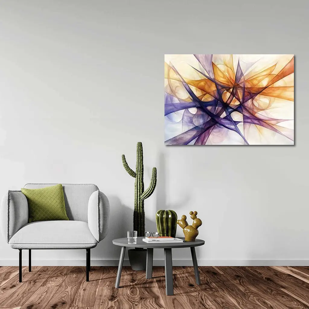 Abstract Purple Orange Geometric Lines Art – Wall Art