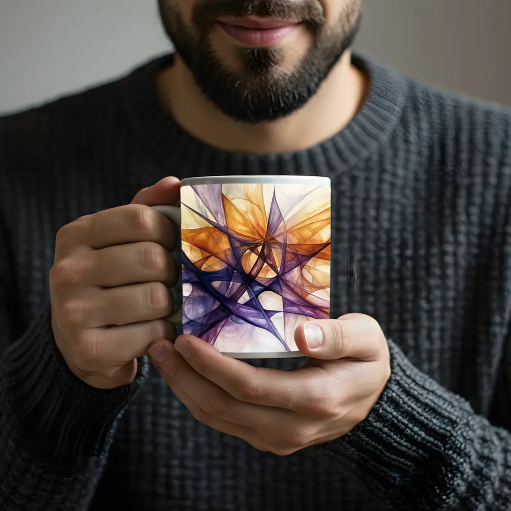 Abstract Purple Orange Geometric Lines Art – Mugs
