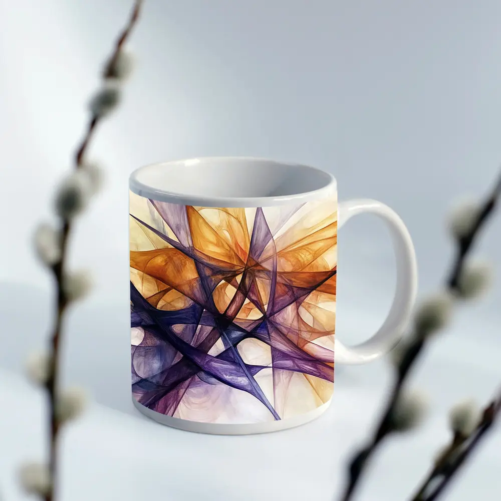 Abstract Purple Orange Geometric Lines Art – Mugs