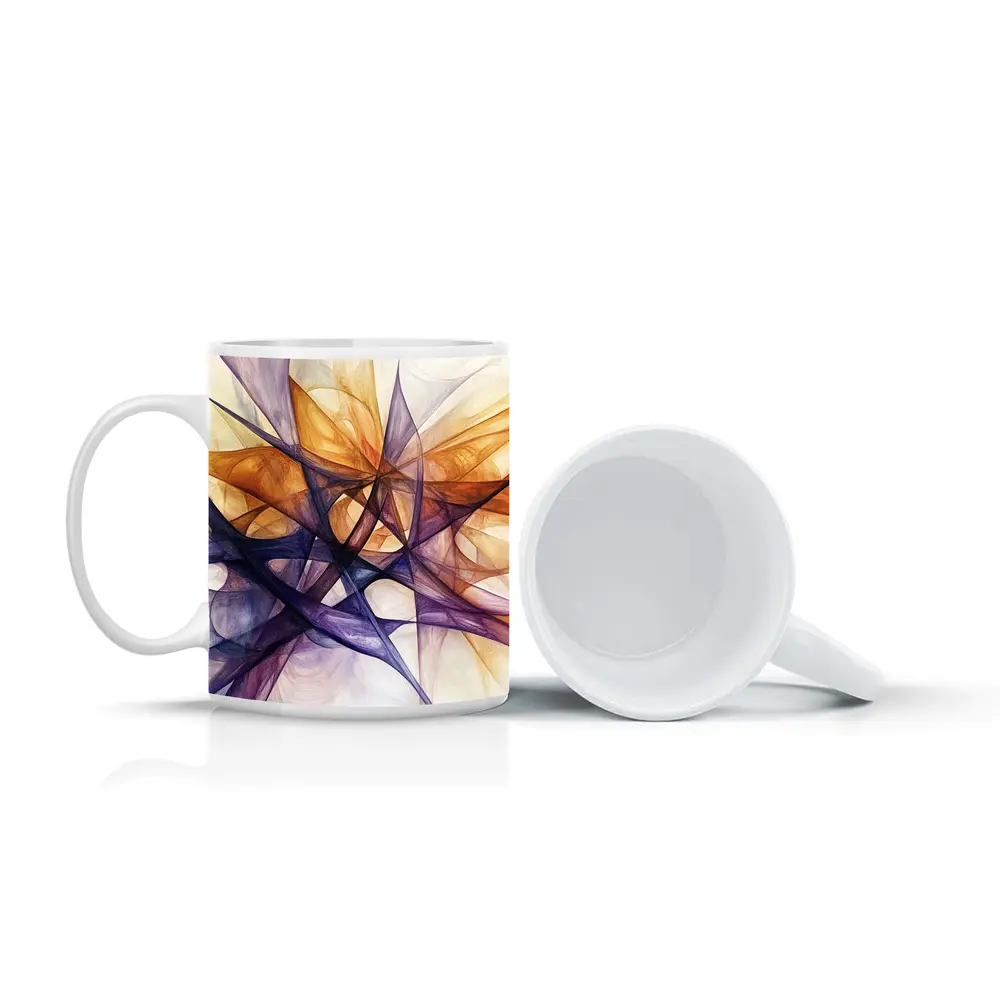 Abstract Purple Orange Geometric Lines Art – Mugs