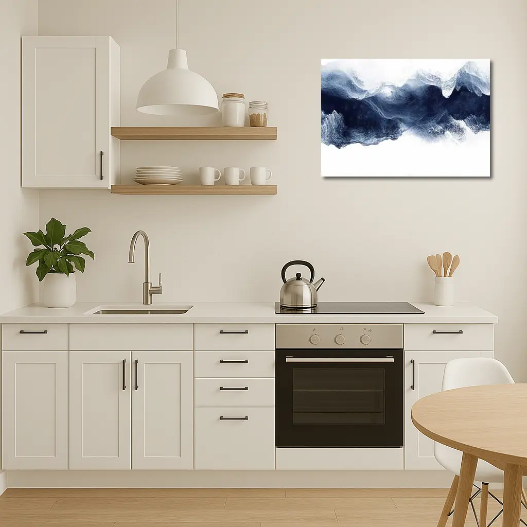 Dark Blue Ink Wave Abstract White Background – Wall Art