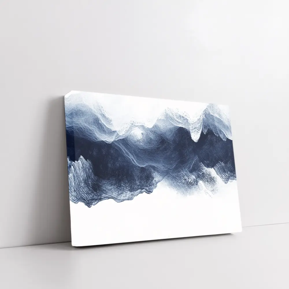 Dark Blue Ink Wave Abstract White Background – Wall Art