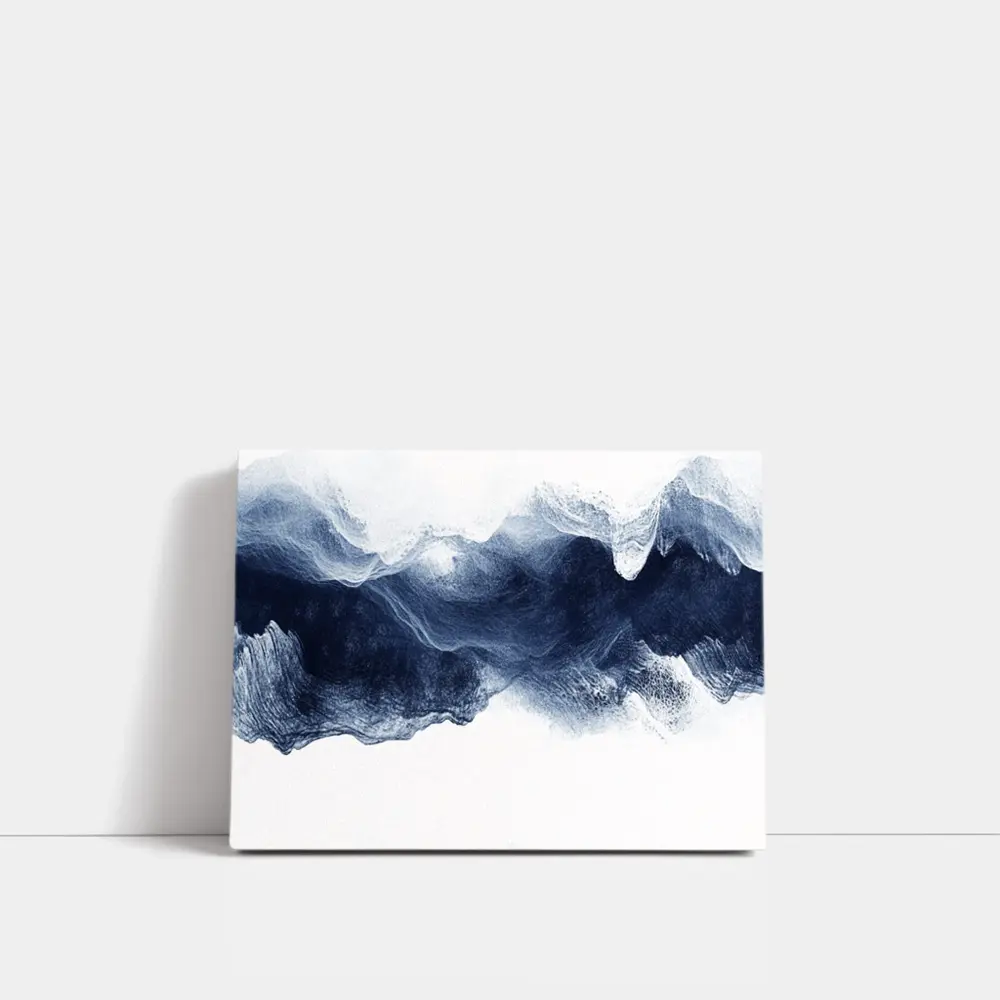 Dark Blue Ink Wave Abstract White Background – Wall Art