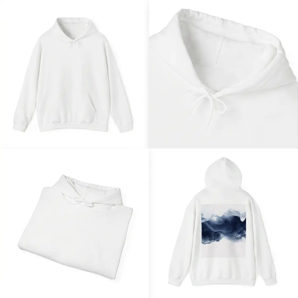 Dark Blue Ink Wave Abstract White Background – Hoodies
