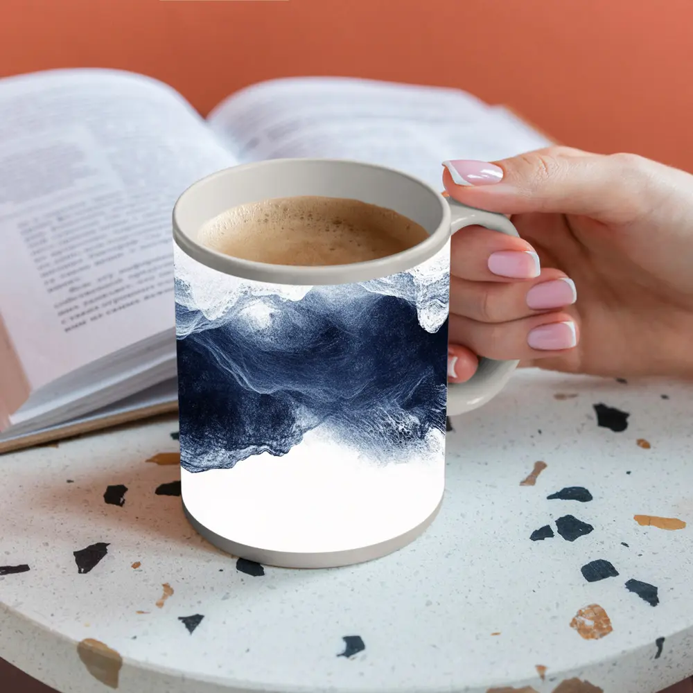 Dark Blue Ink Wave Abstract White Background – Mugs