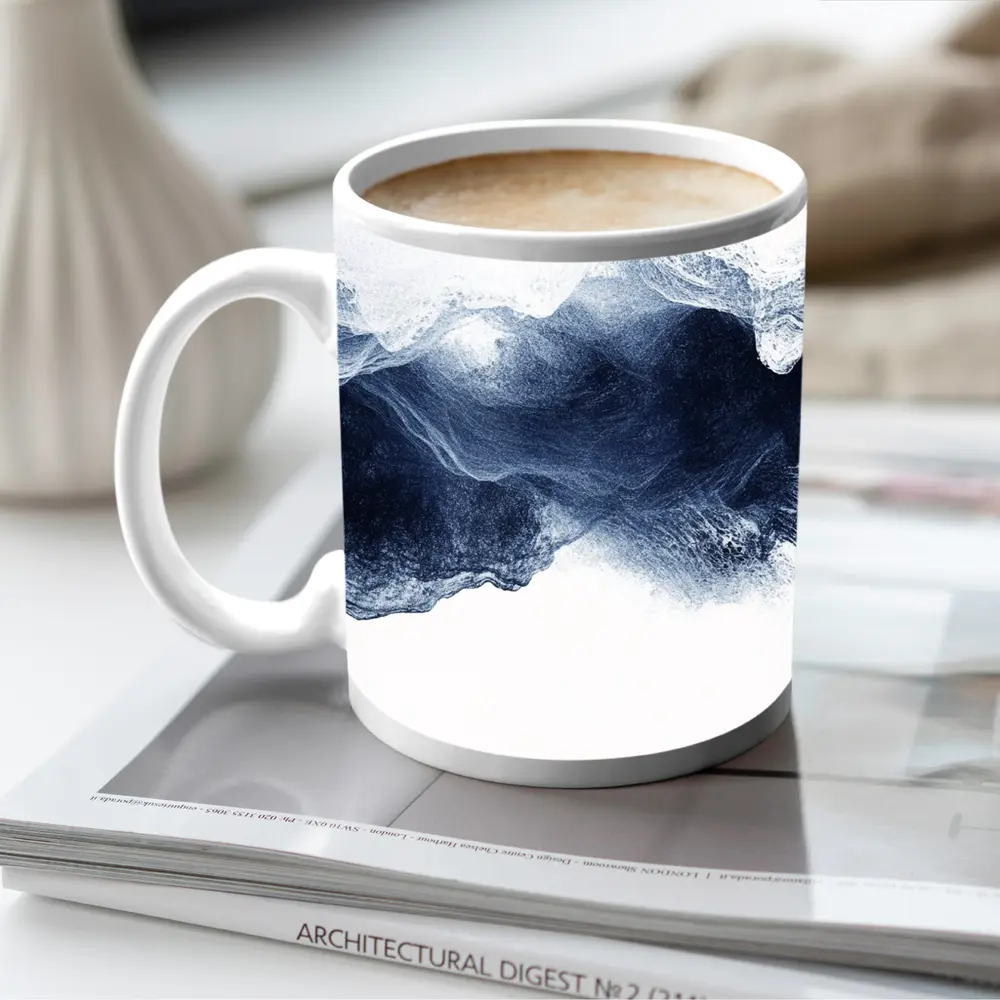 Dark Blue Ink Wave Abstract White Background – Mugs