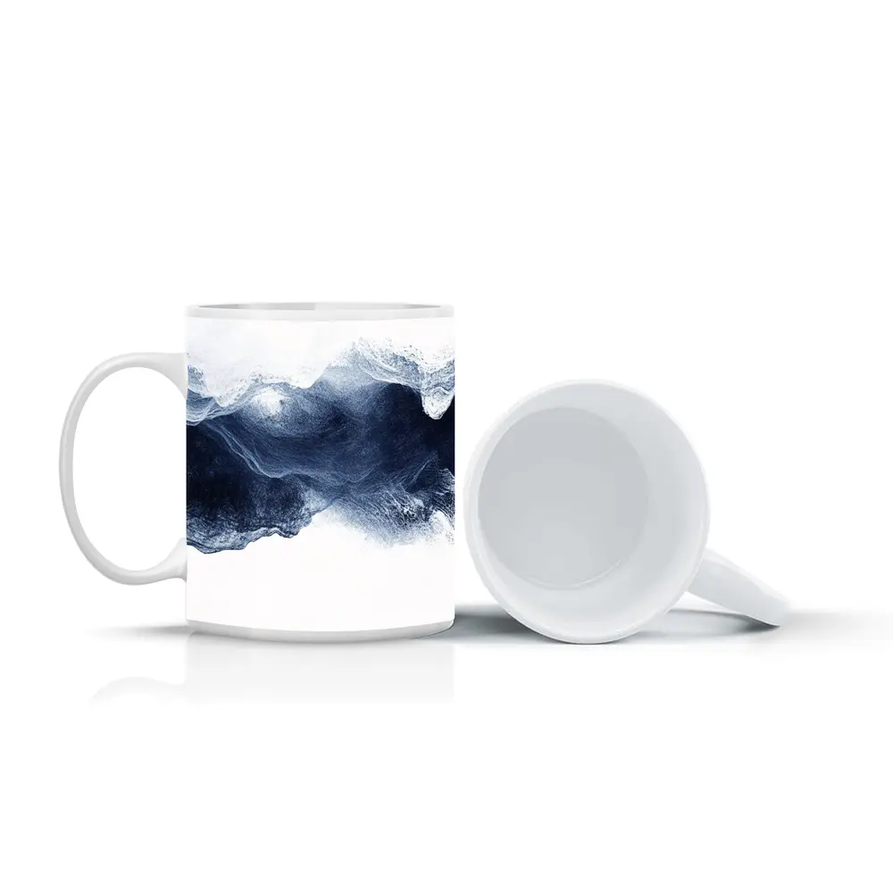 Dark Blue Ink Wave Abstract White Background – Mugs