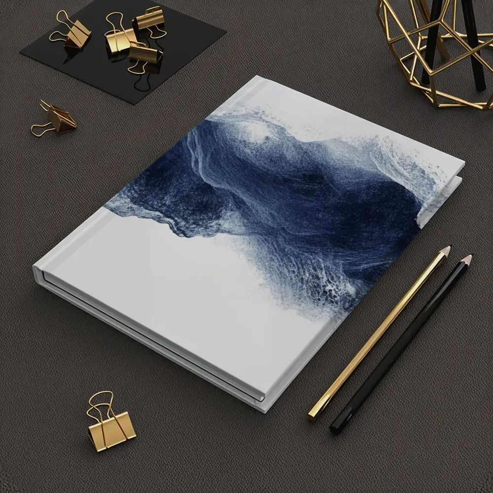 Dark Blue Ink Wave Abstract White Background – Notebooks