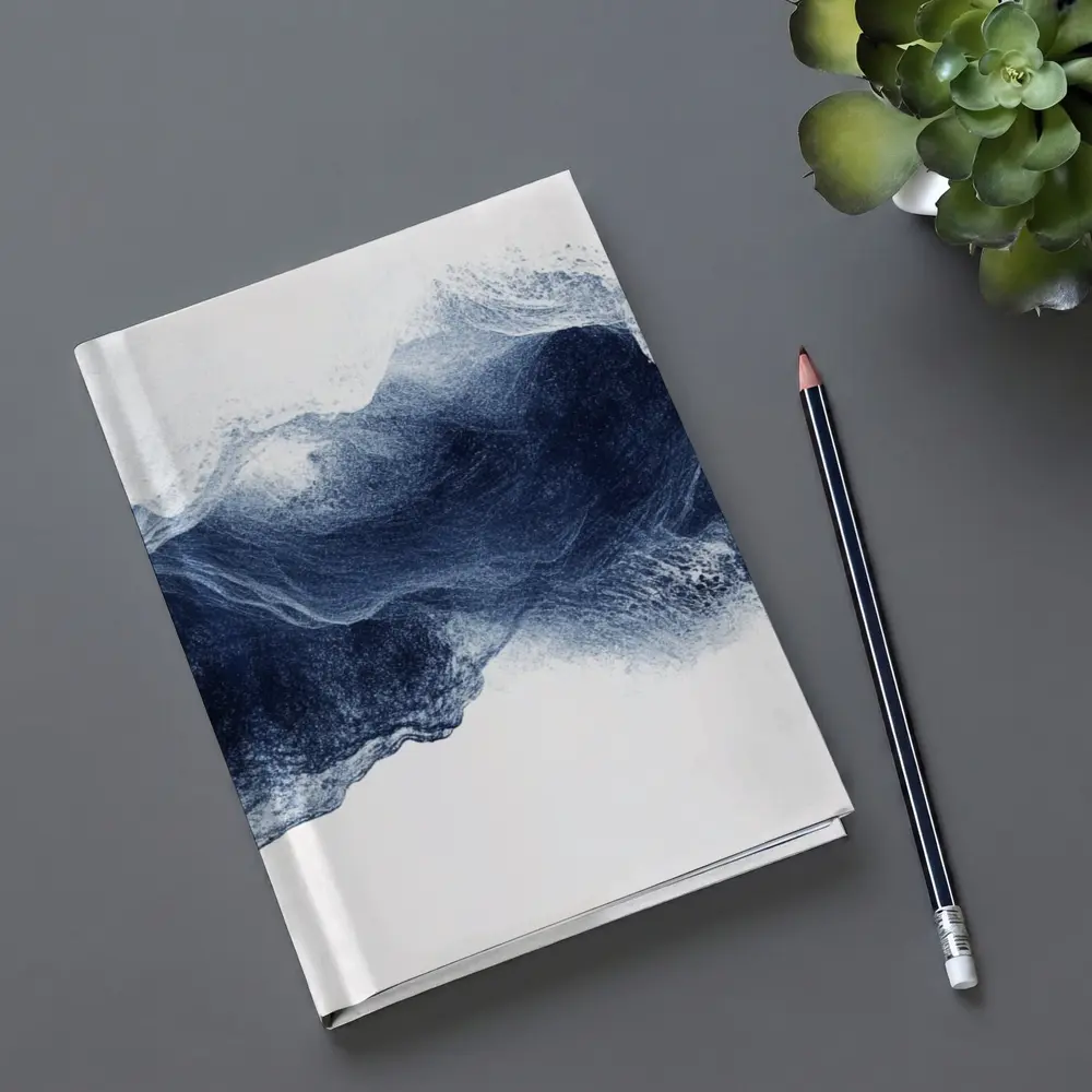 Dark Blue Ink Wave Abstract White Background – Notebooks