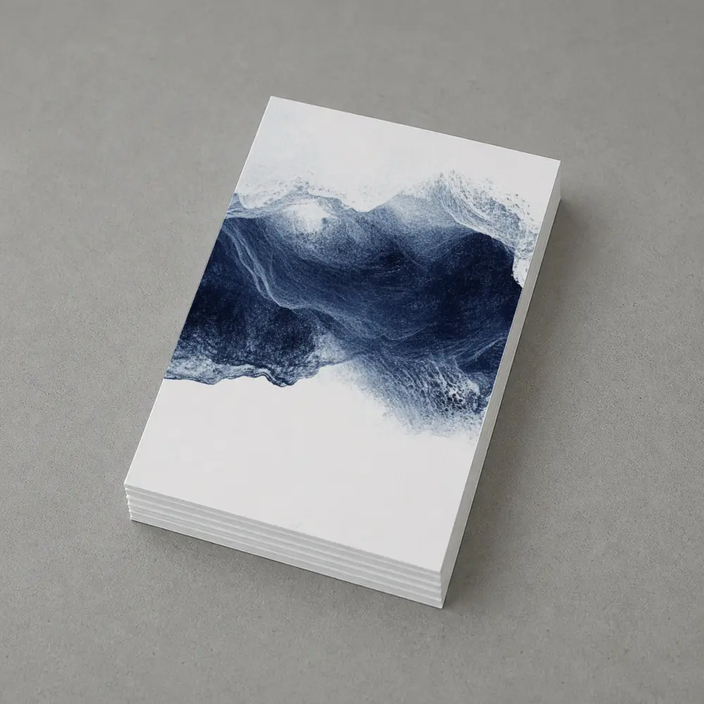 Dark Blue Ink Wave Abstract White Background – Postcards