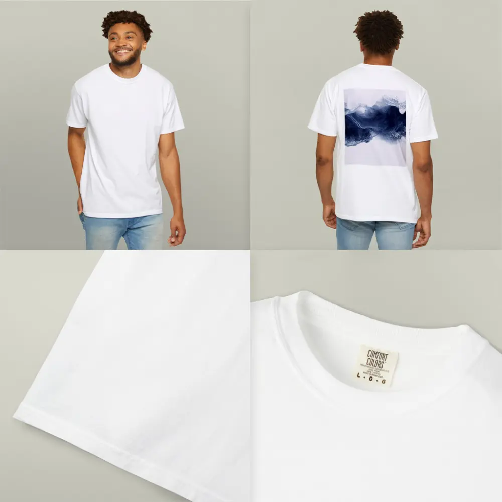 Dark Blue Ink Wave Abstract White Background – T-Shirts