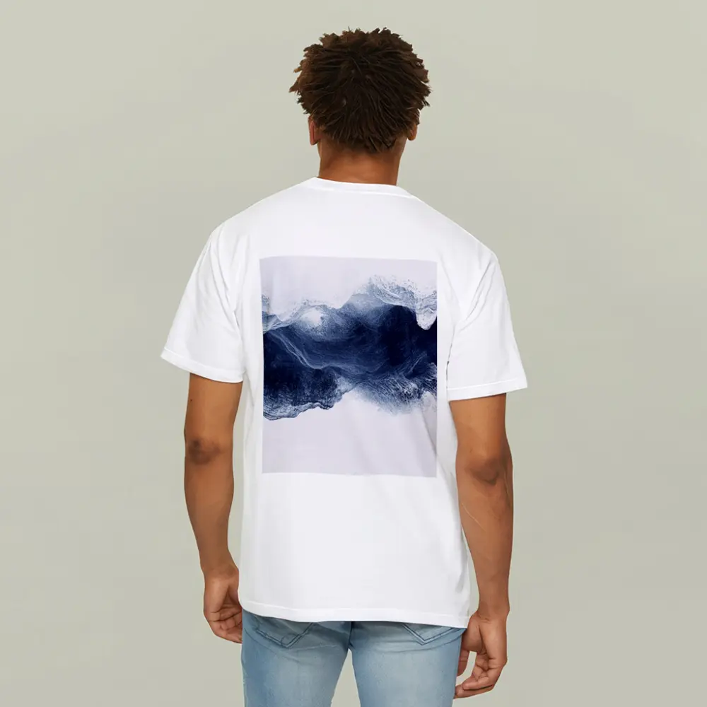 Dark Blue Ink Wave Abstract White Background – T-Shirts