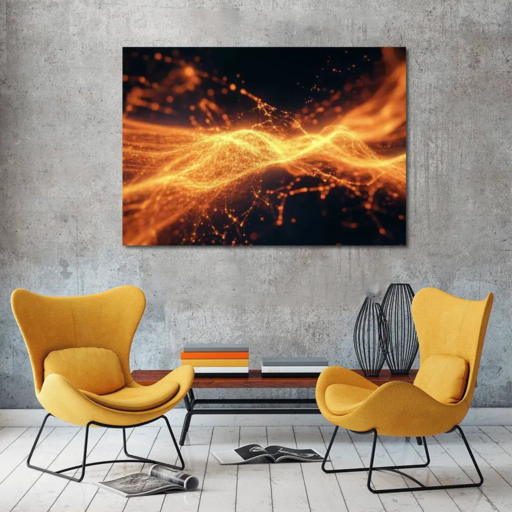 Golden Energy Wave Abstract Dark Background – Wall Art