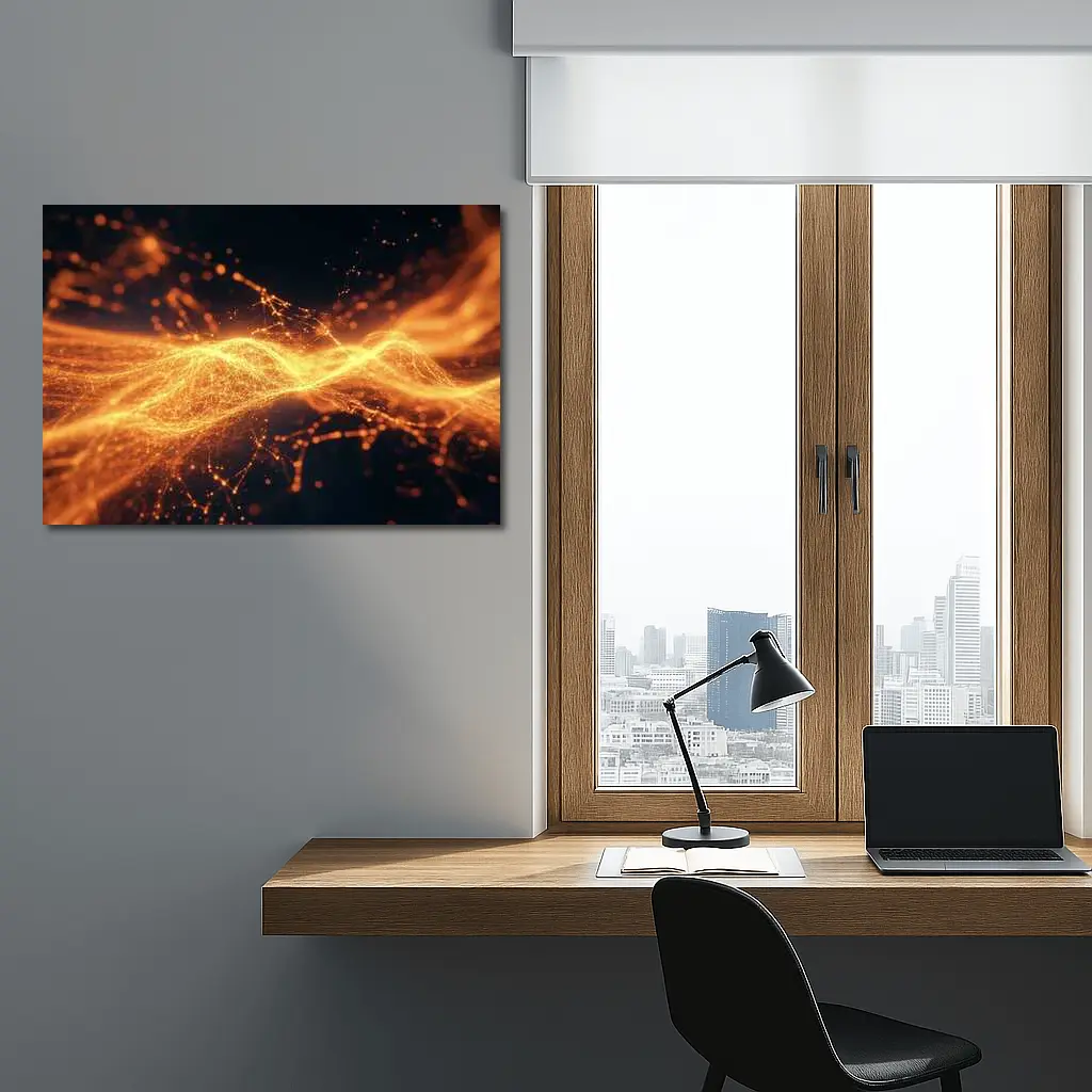 Golden Energy Wave Abstract Dark Background – Wall Art