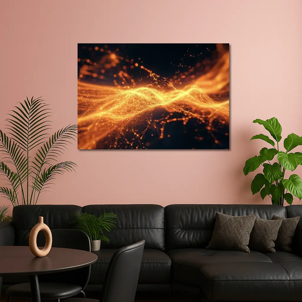 Golden Energy Wave Abstract Dark Background – Wall Art