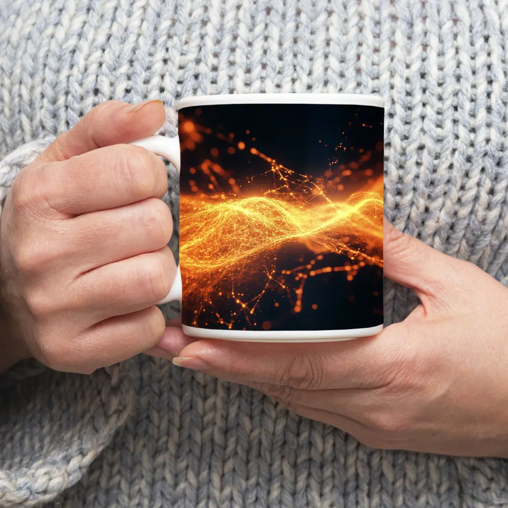 Golden Energy Wave Abstract Dark Background – Mugs