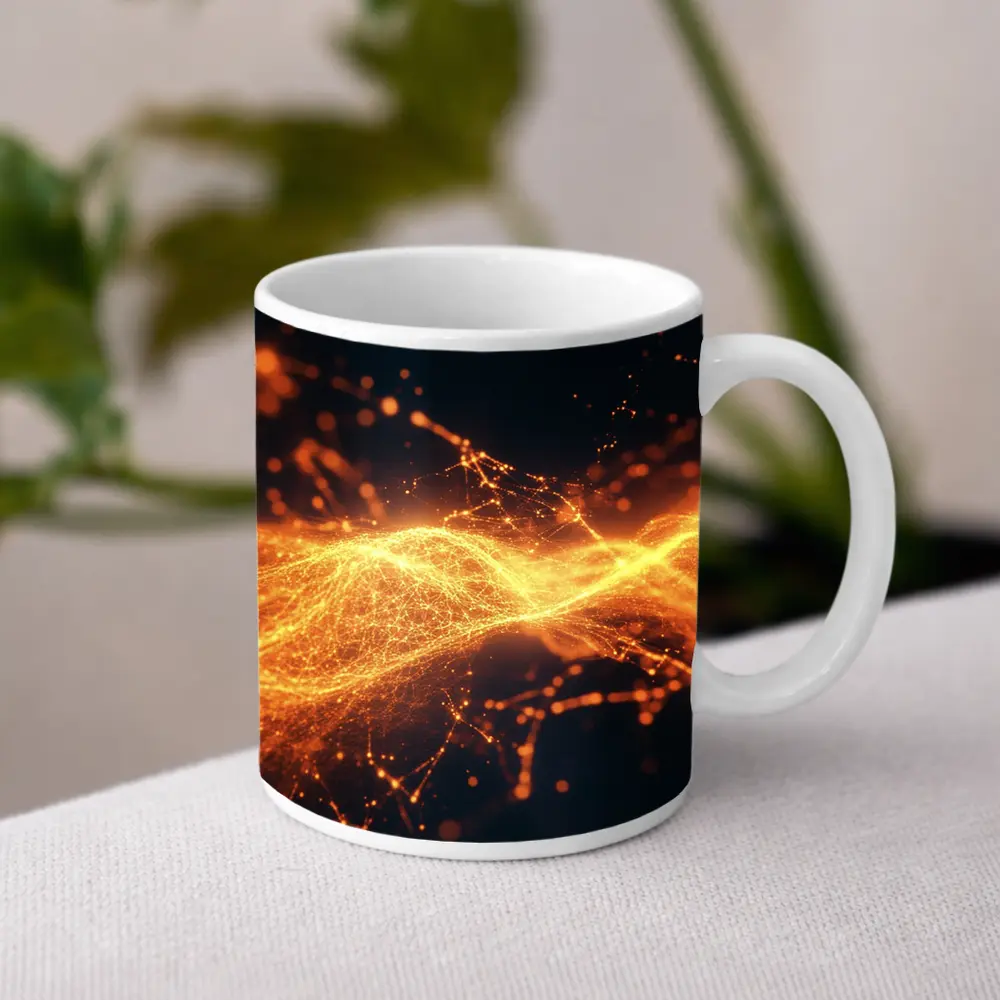 Golden Energy Wave Abstract Dark Background – Mugs