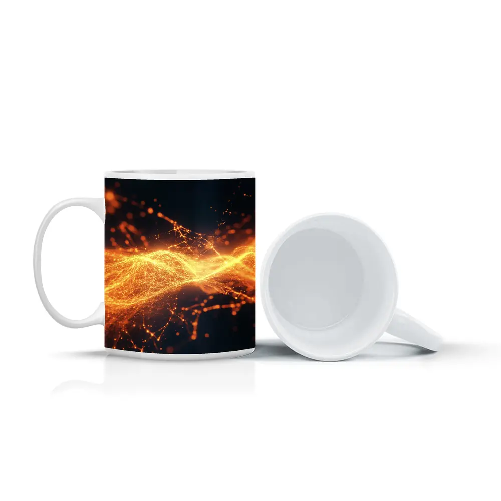 Golden Energy Wave Abstract Dark Background – Mugs