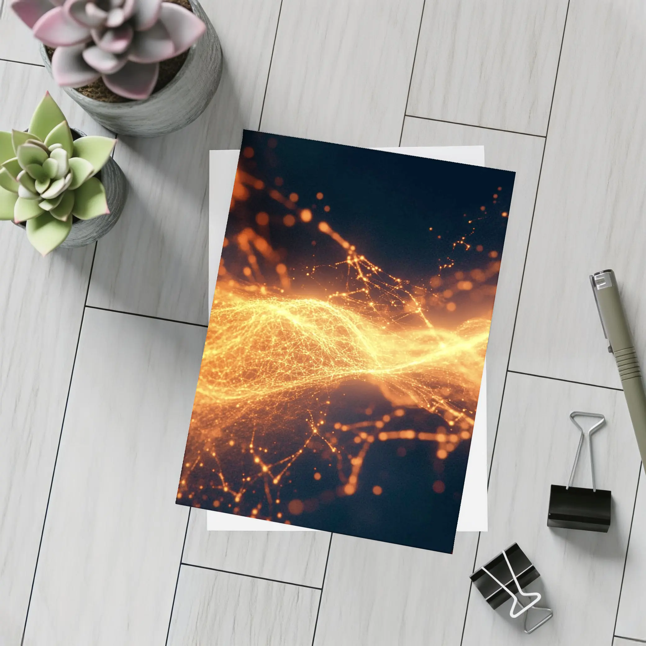 Golden Energy Wave Abstract Dark Background – Postcards