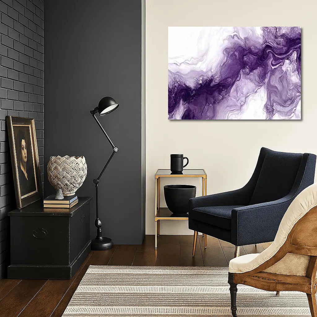 Purple Marble Abstract Fluid Art White – Wall Art