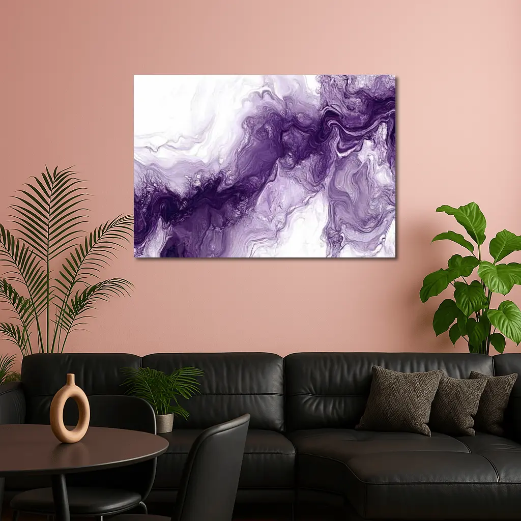 Purple Marble Abstract Fluid Art White – Wall Art