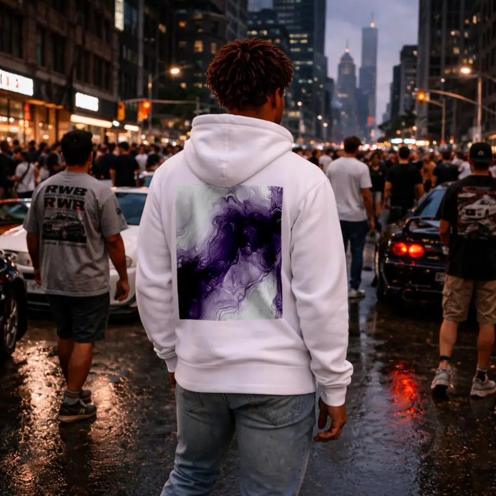 Purple Marble Abstract Fluid Art White – Hoodies