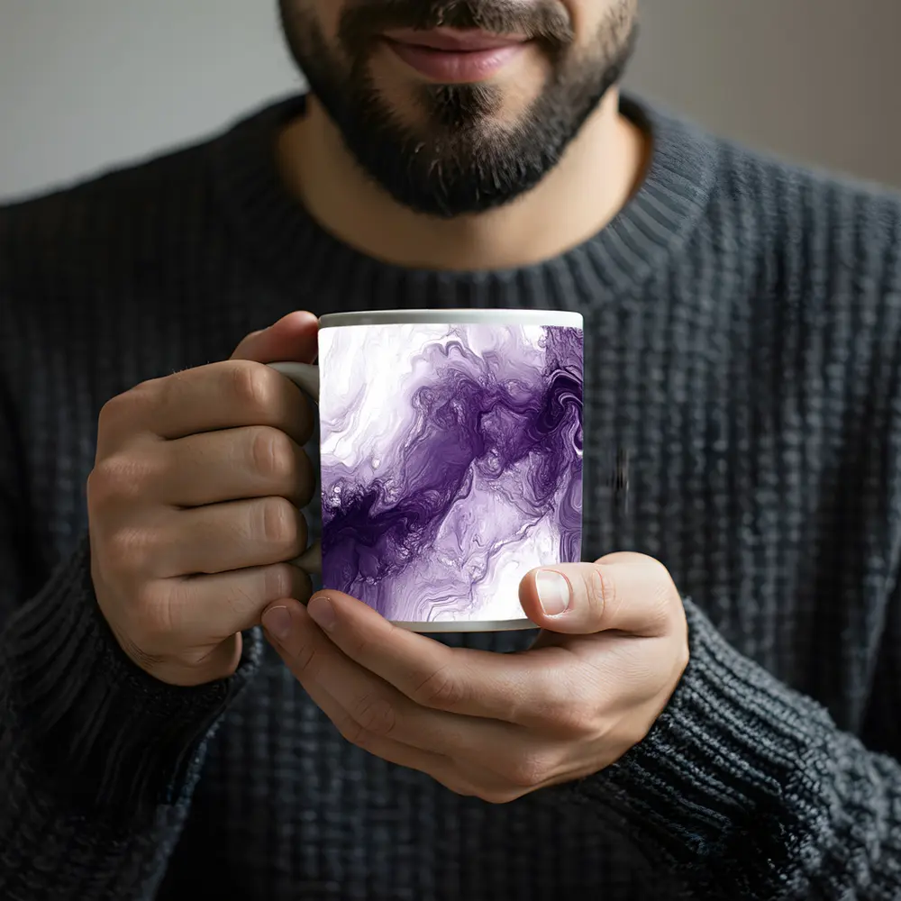 Purple Marble Abstract Fluid Art White – Mugs