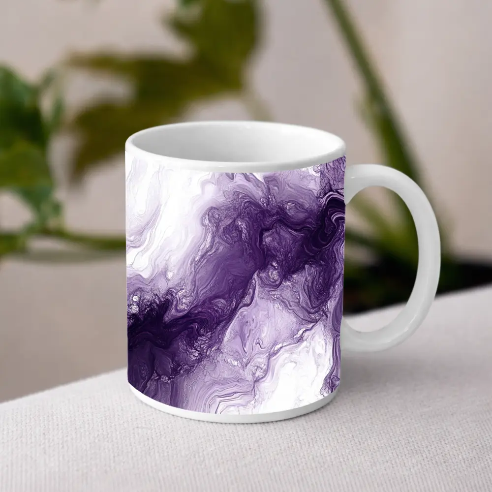 Purple Marble Abstract Fluid Art White – Mugs