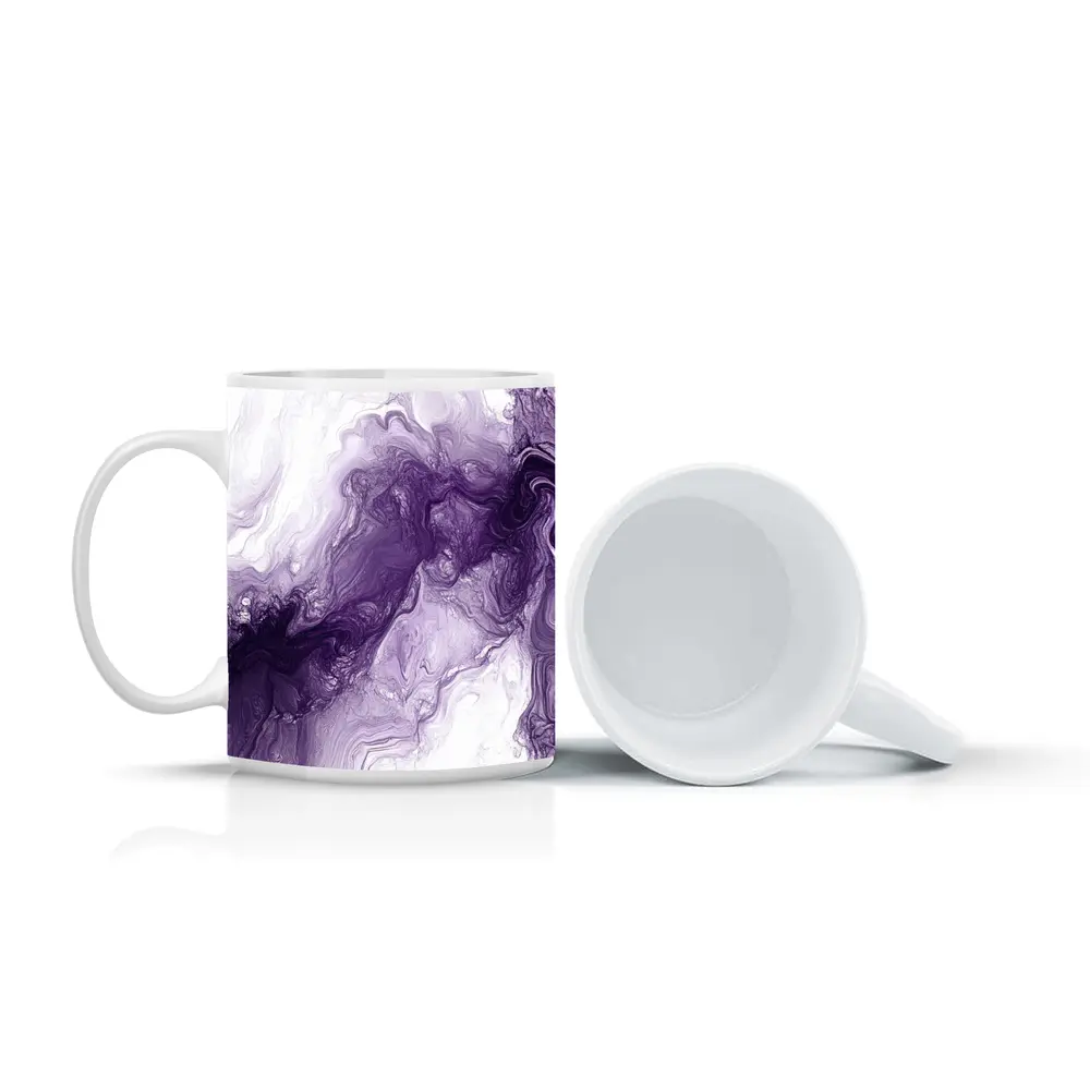 Purple Marble Abstract Fluid Art White – Mugs