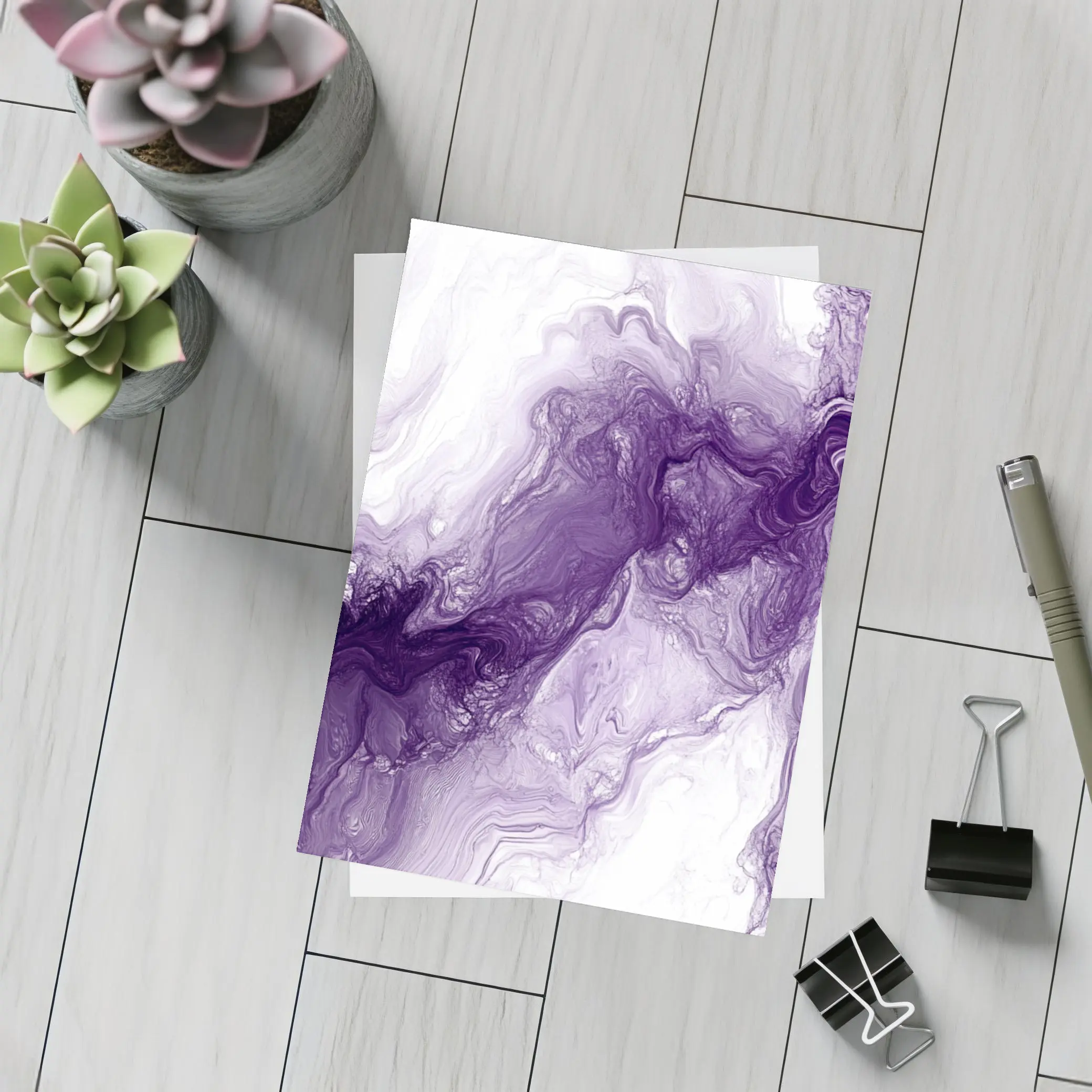 Purple Marble Abstract Fluid Art White – Postcards